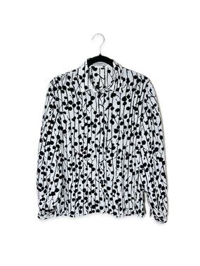 Vintage Jaeger London Black & White Abstract Blouse Made in Great Britain Size M
